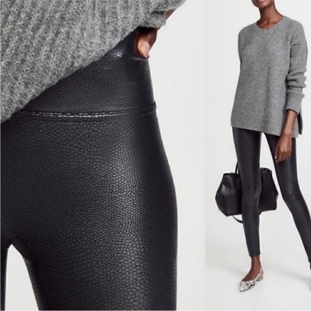 Spanx Black Faux Pebbled Leather Leggings Small